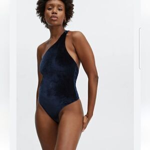 Fabletics Gigi Velour Navy Blue Velvet Bodysuit Size Large